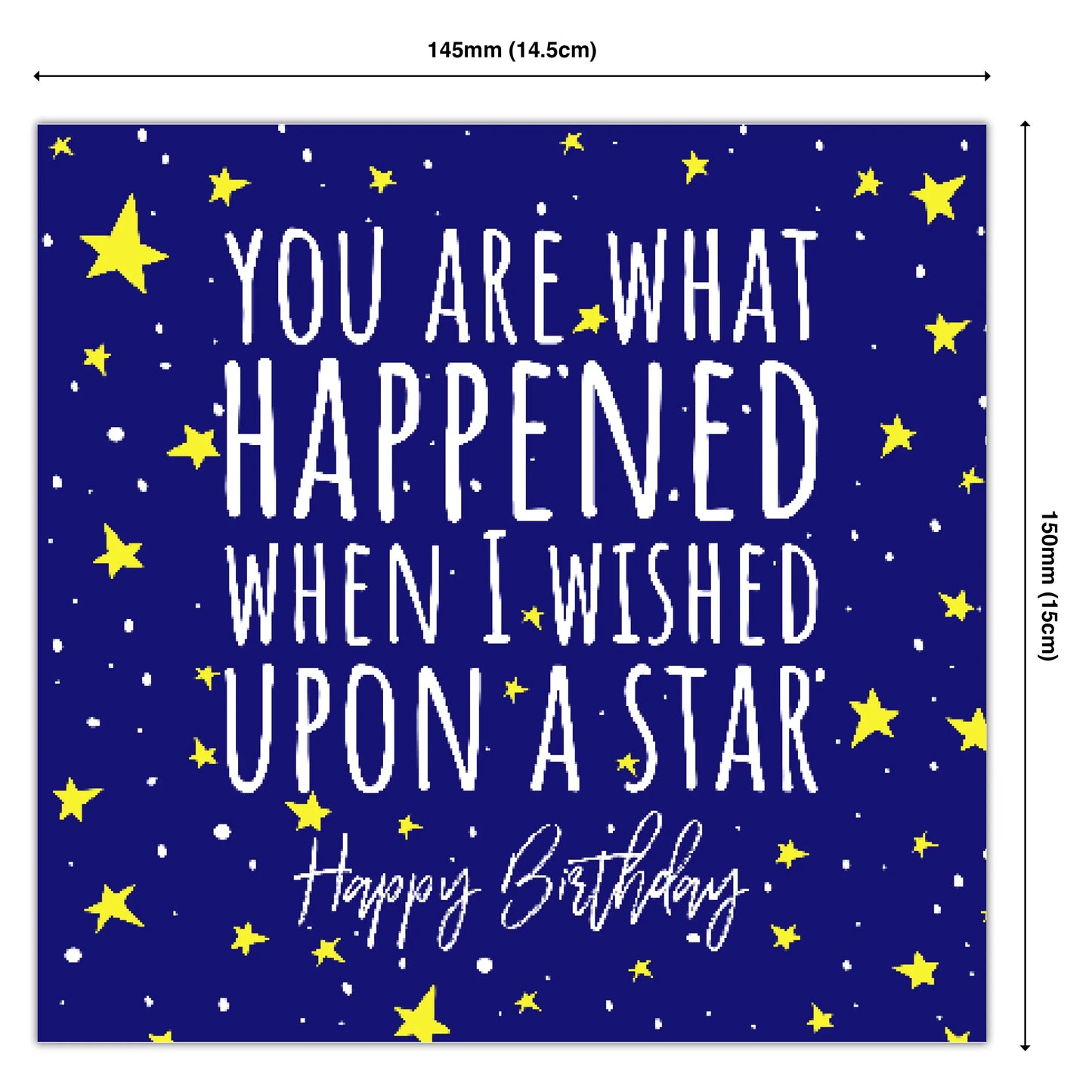 Funny birthday greeting card with 'You are what happened when I wished upon a star' text, star pattern