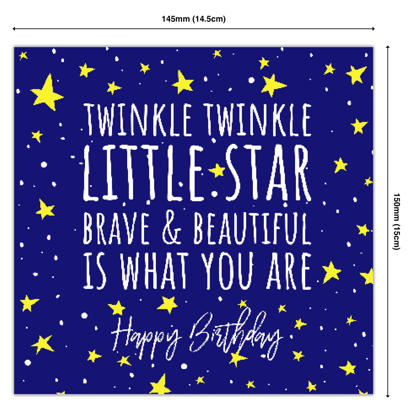 Blue birthday card with yellow stars and the text 'Twinkle Twinkle Little Star Happy Birthday'.