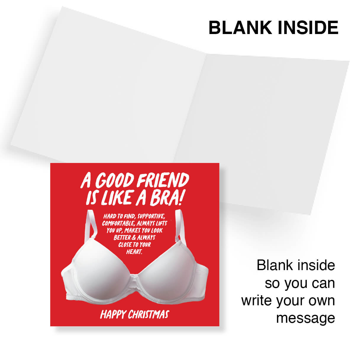 Funny Christmas Card for Women, “A Good Friend is Like a Bra”, Humorous Xmas Card for Friends