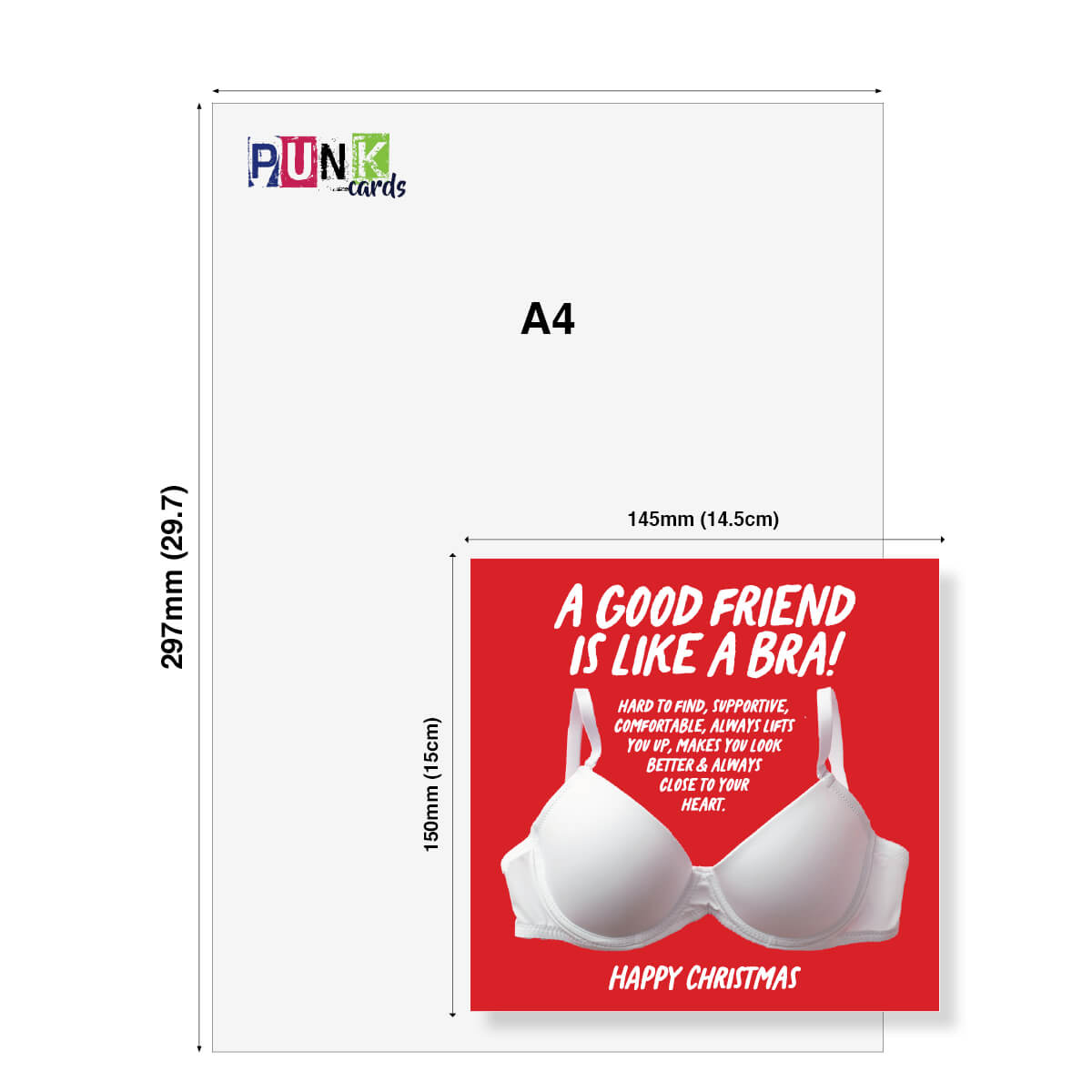 Funny Christmas Card for Women, “A Good Friend is Like a Bra”, Humorous Xmas Card for Friends