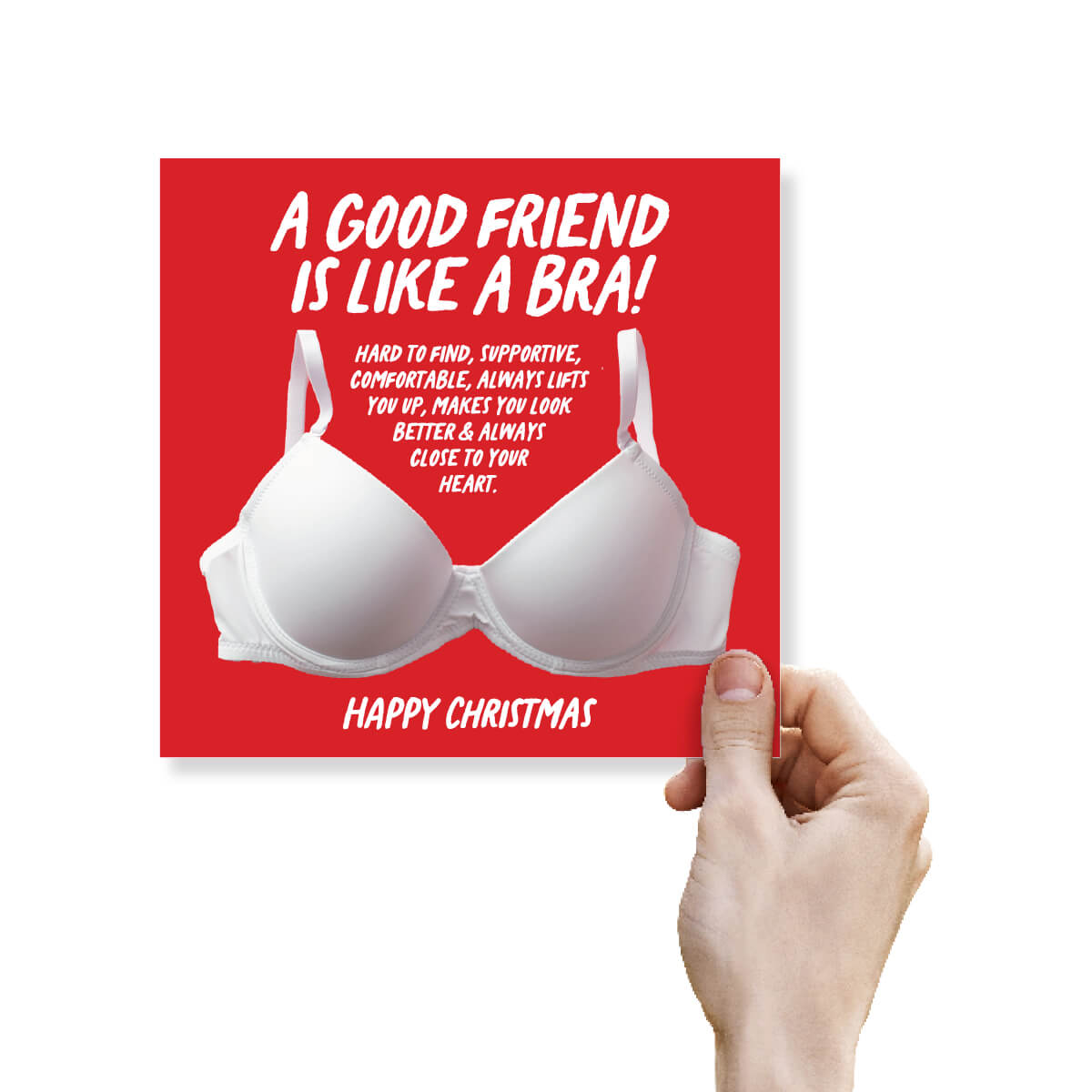 Funny Christmas Card for Women, “A Good Friend is Like a Bra”, Humorous Xmas Card for Friends