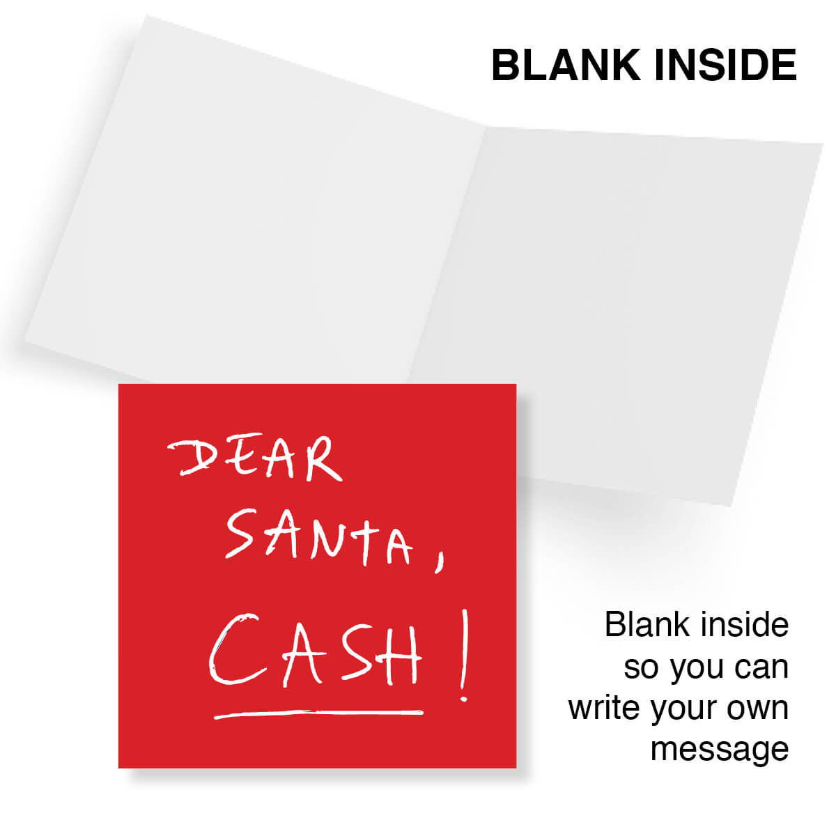 Funny Christmas Card, “Dear Santa, Cash”, Humorous Xmas Card for Friends, Family & Colleagues