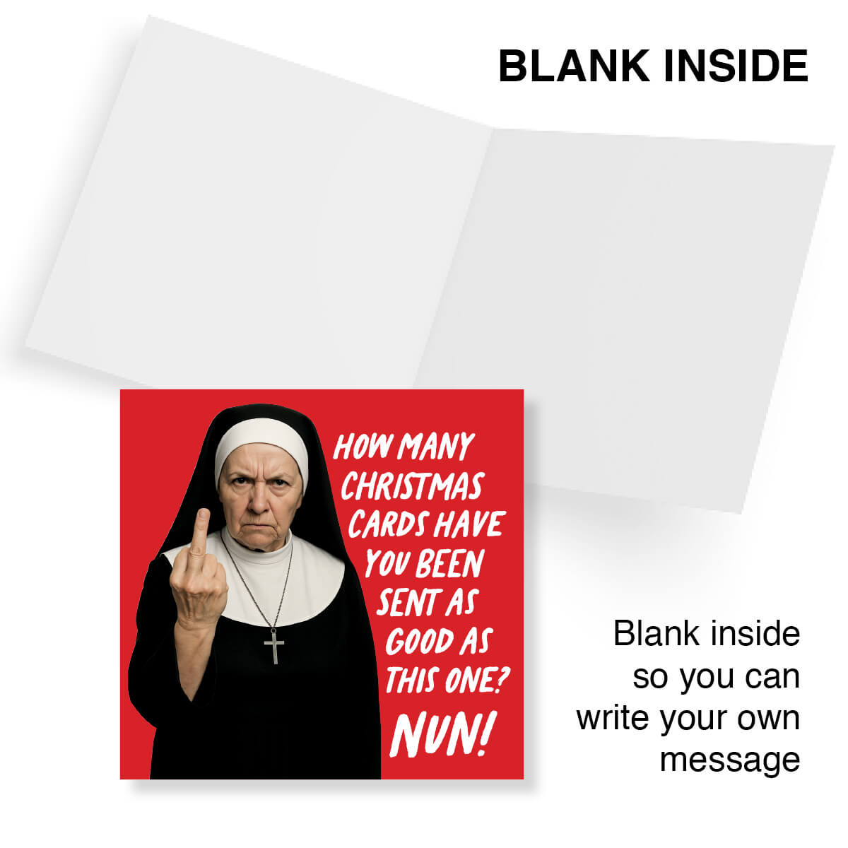 Funny Christmas Card, Funny and cheeky nun design with hilarious punchline
