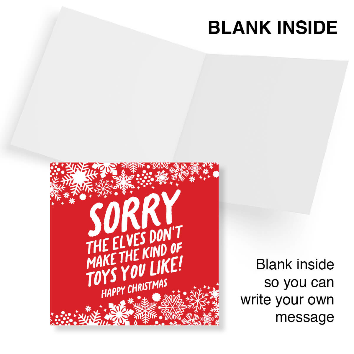 Funny Christmas Card – “Sorry, The Elves Don’t Make The Kind Of Toys You Like!” – Humorous Adult Xmas Card for Friends or Partner – Made in the UK by Punk Cards