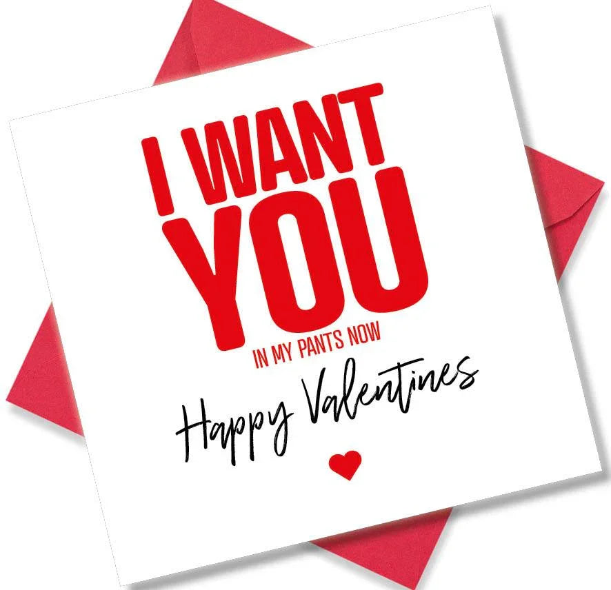 rude valentines card sayingI Want You In My Pants Now
