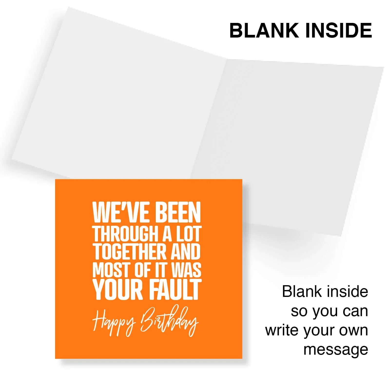 Orange card with white text inside a white envelope, labeled 'Blank Inside'.