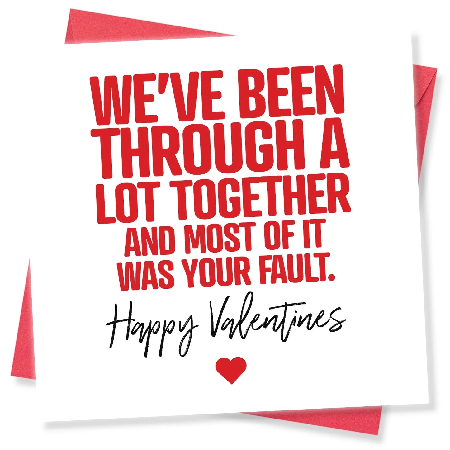 Funny Valentine's Day card with red envelope and cheeky message in bold red text.