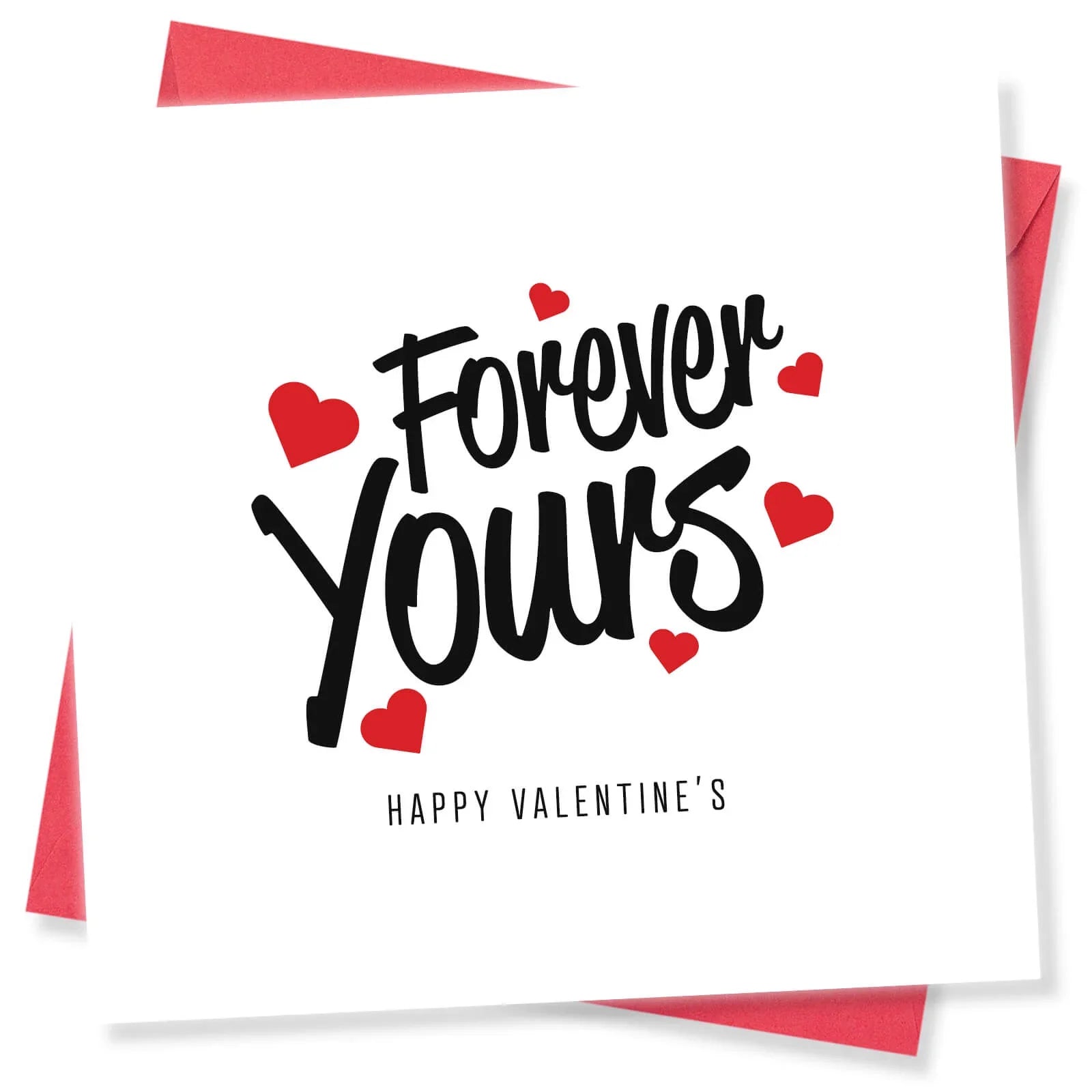 Funny Valentine's Day card with 'Forever Yours' text and red hearts on a white background