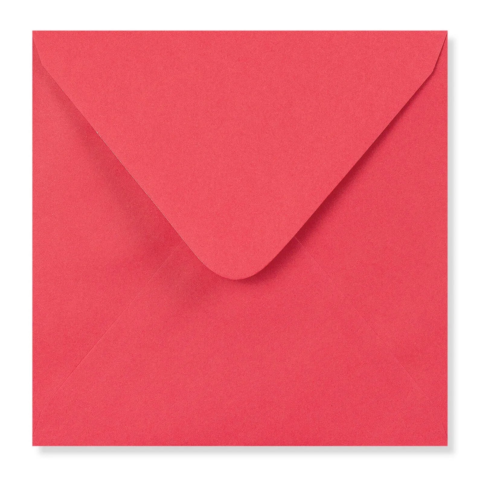 Bright red square envelope for greeting or occasion cards, closed flap, on white background