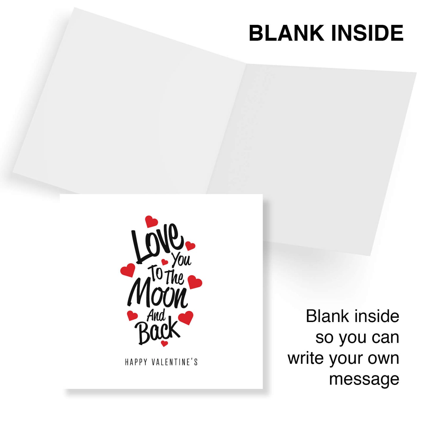Romantic Valentines Day Card – Love You Too The Moon and Back - Romantic Hearts Design