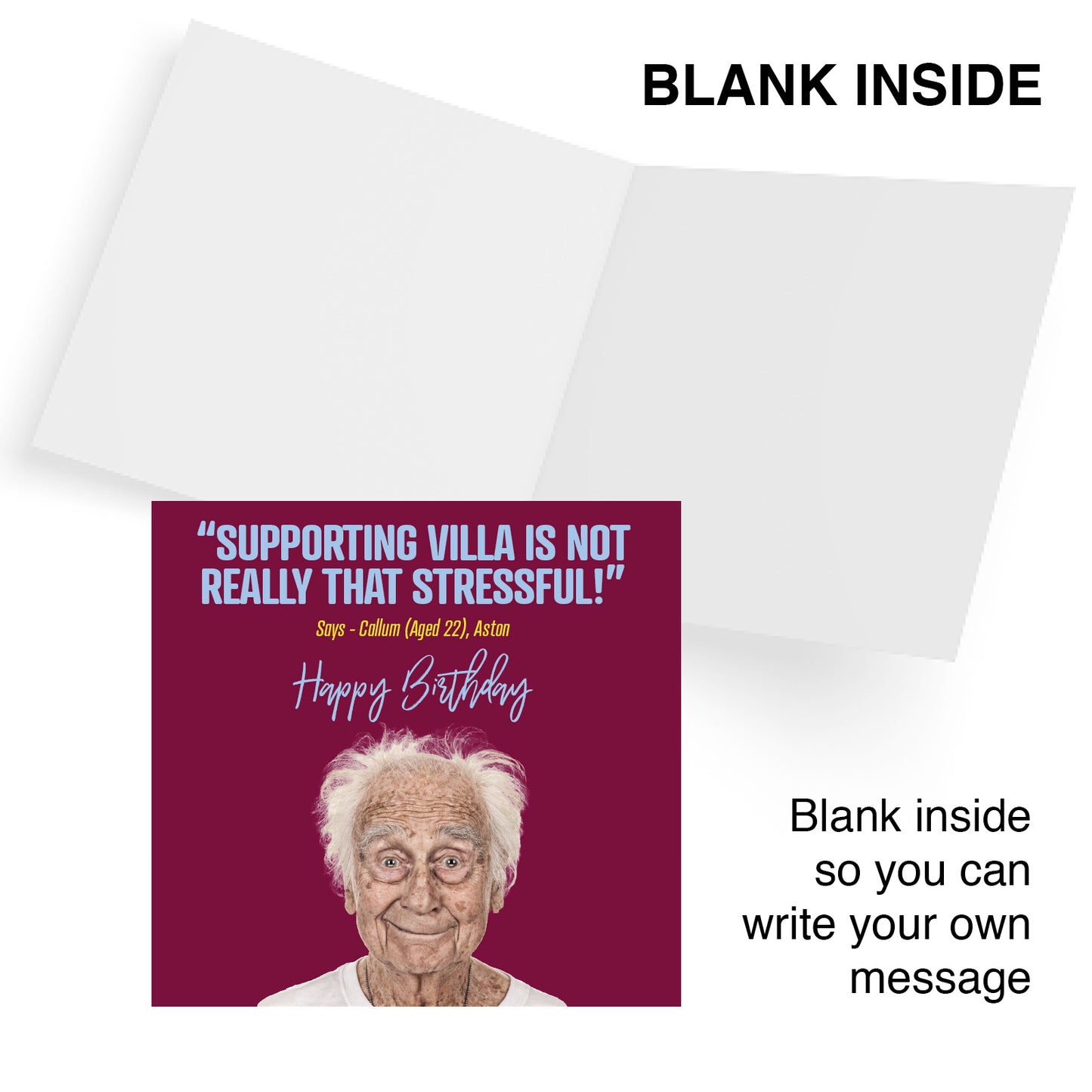 Funny football Birthday Card – Supporting Villa Is Not Really That Stressful! - Says