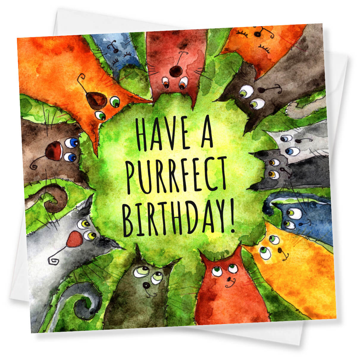 Funny Cat Birthday Card – Have a Purrfect Birthday (Group of Cats Design)