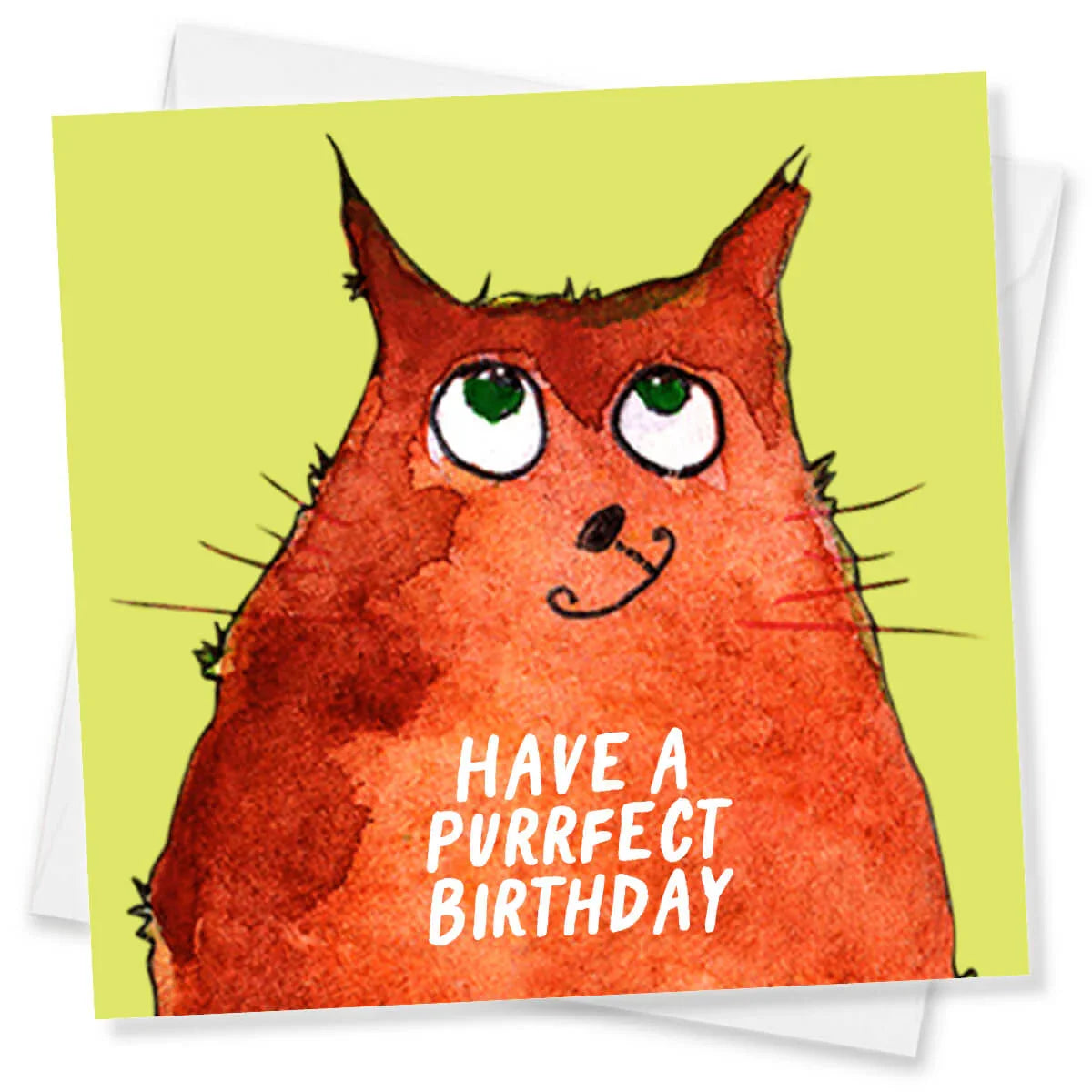 Funny birthday card with orange cartoon cat and 'Have a purrfect birthday' text