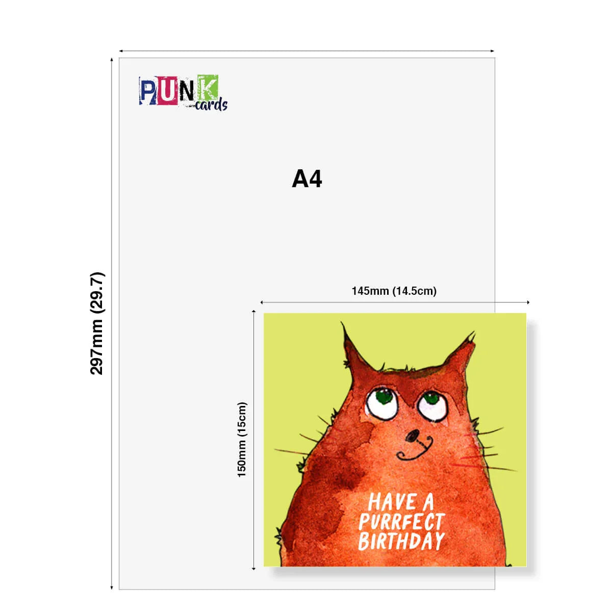 Funny birthday card with large orange cat illustration and 'Have a Purrfect Birthday' text