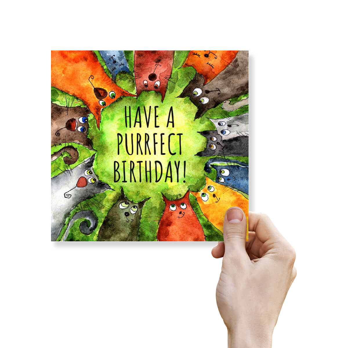 Funny Cat Birthday Card – Have a Purrfect Birthday (Group of Cats Design)