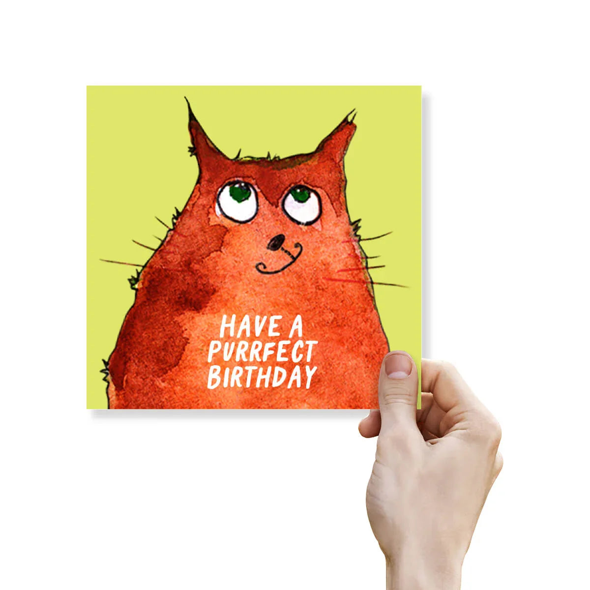 Funny birthday card with watercolor cat and text 'Have a purrfect birthday'