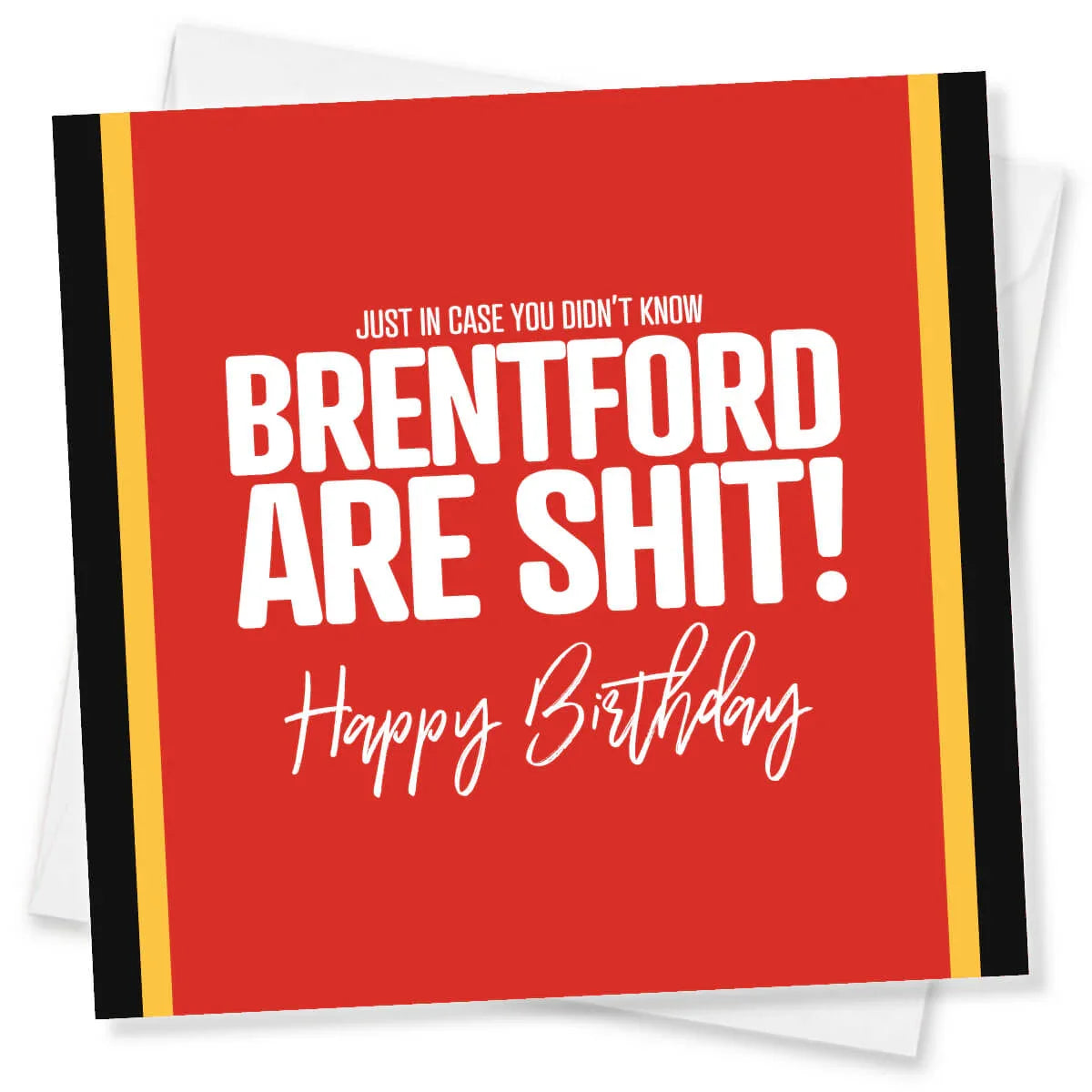 Red birthday card with white text on a white background