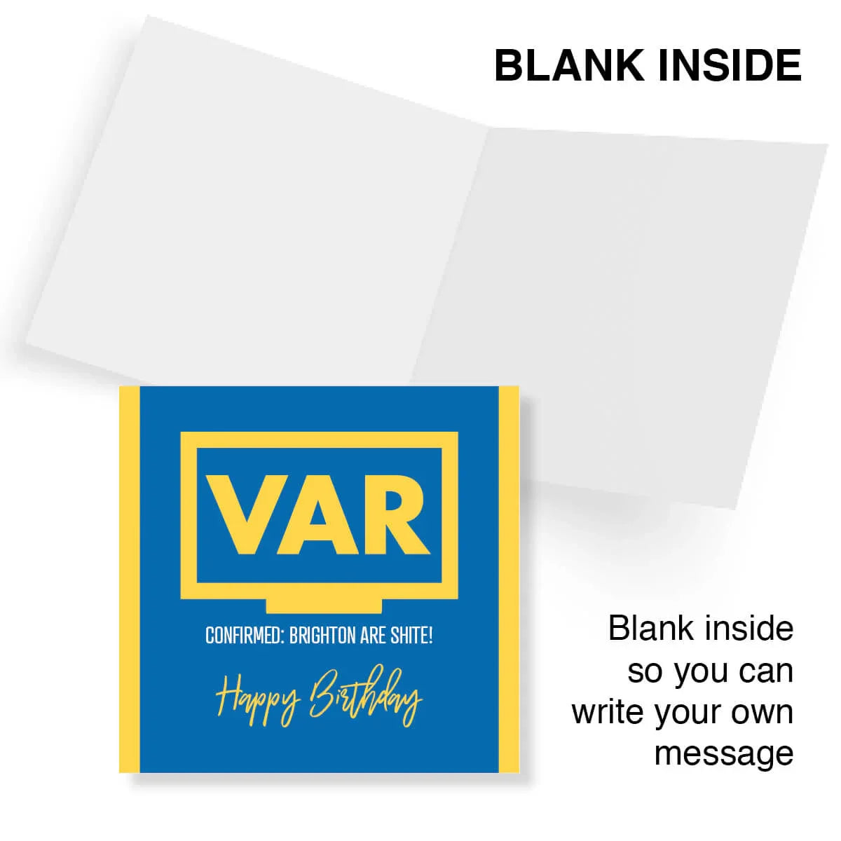 Greeting card with 'VAR' design and text on a white background