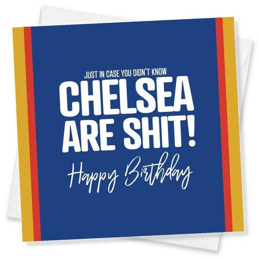 Birthday card with humorous text on a blue background