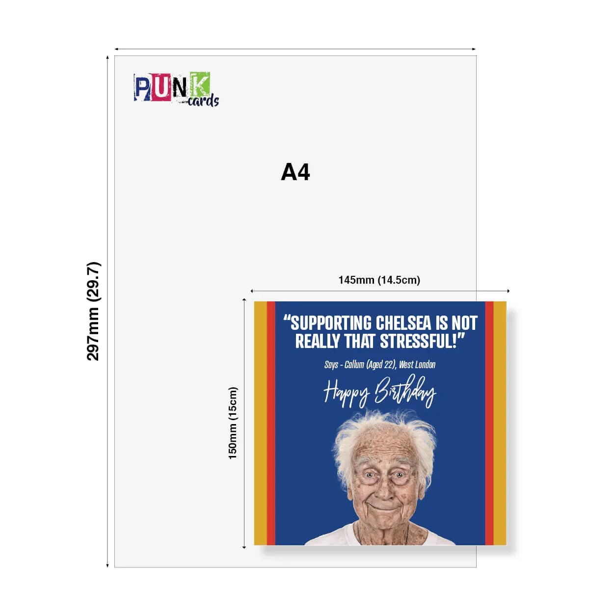 A4 paper size chart with a personalized birthday card design on a white background