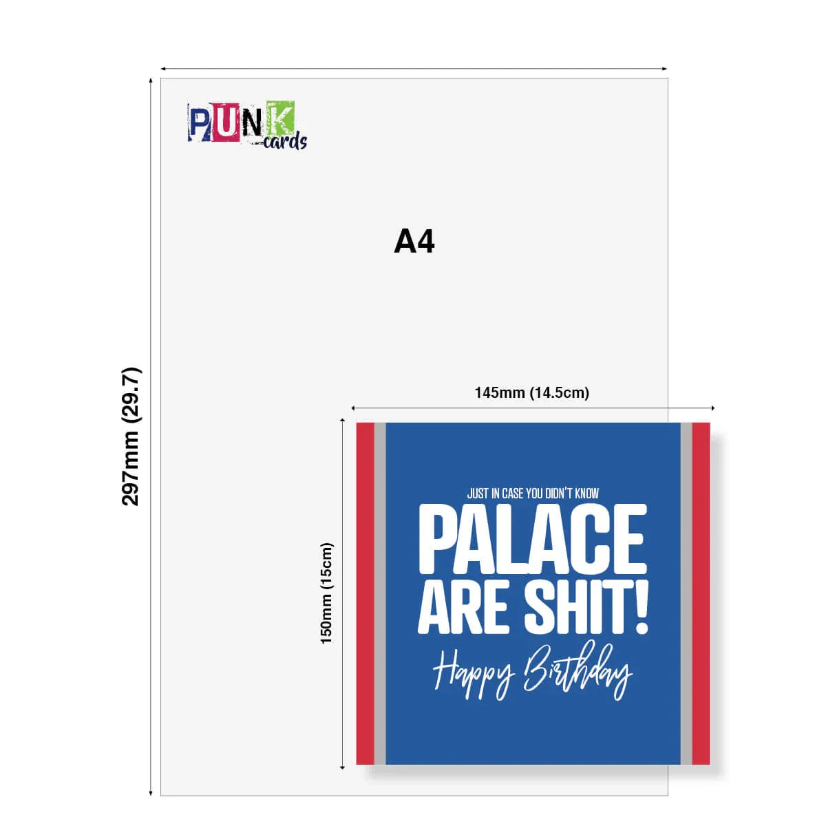 A4 size card with text and Punk Cards branding
