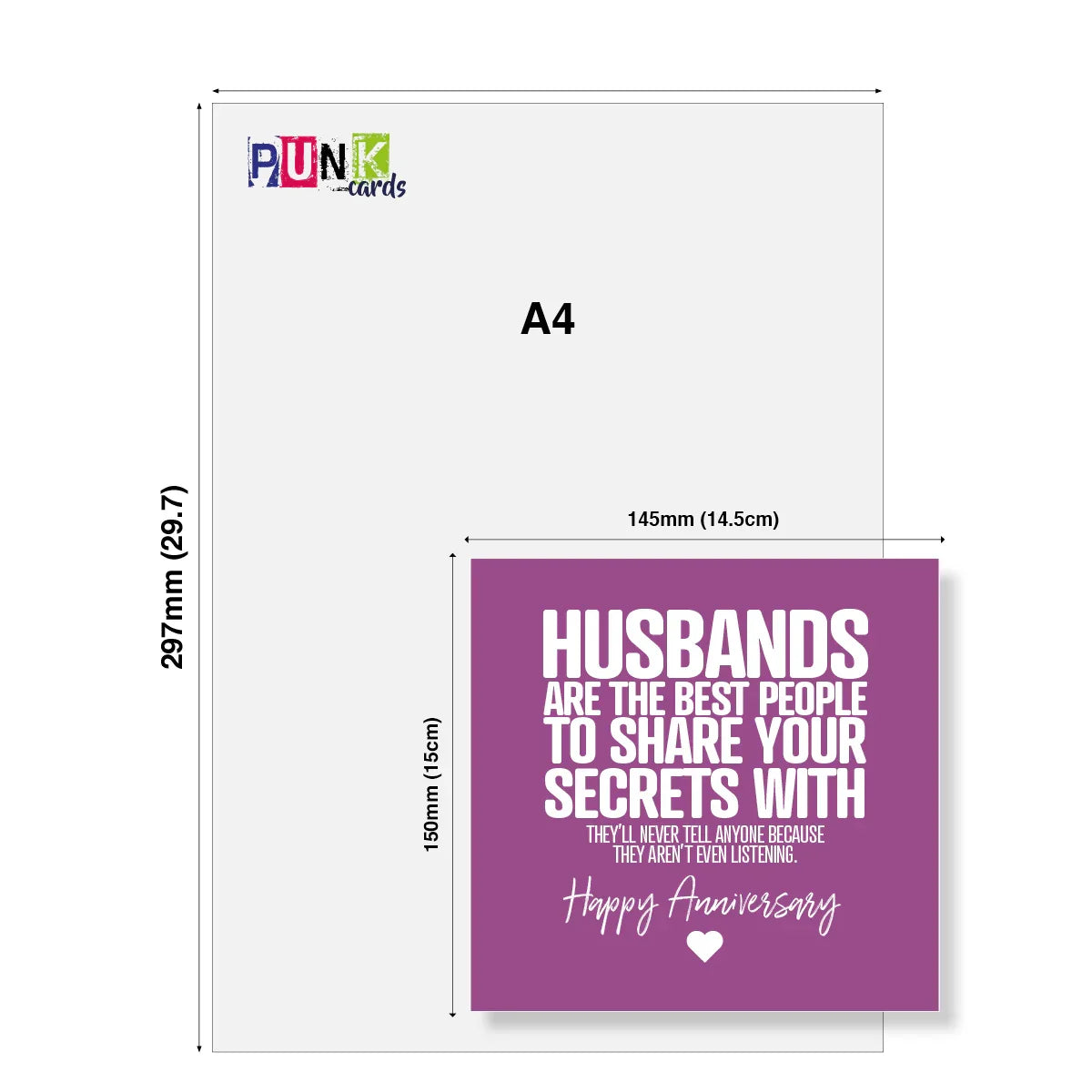 Purple card with humorous text on a white background, featuring the brand 'Punk Cards'.