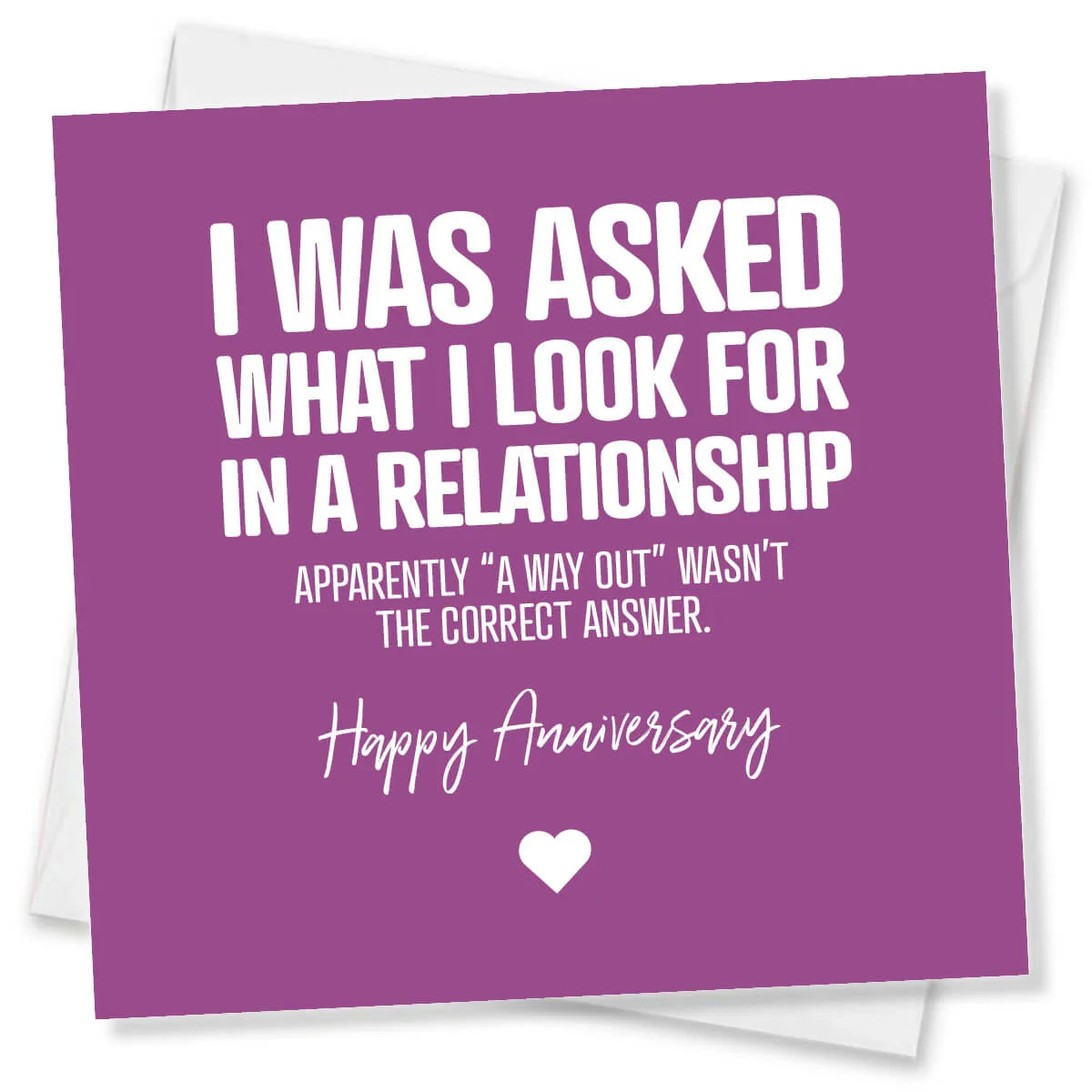Purple card with white text and a heart on a white background