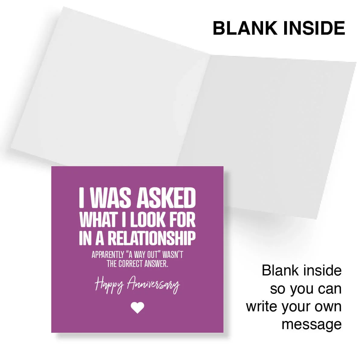 Greeting card with purple message area and white envelope on a white background
