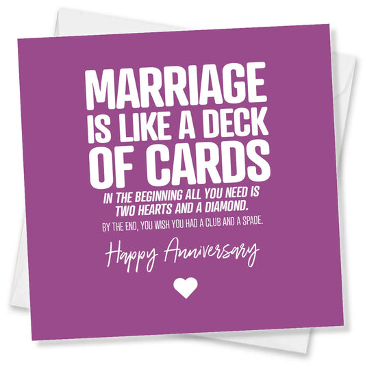 Purple card with humorous anniversary message on a white background