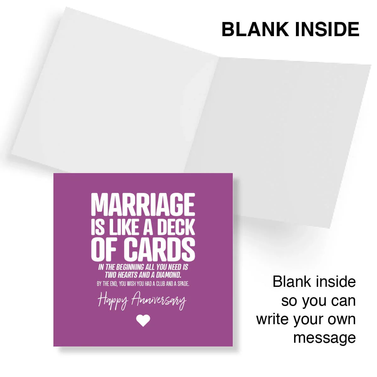 Purple card with white text on a white background