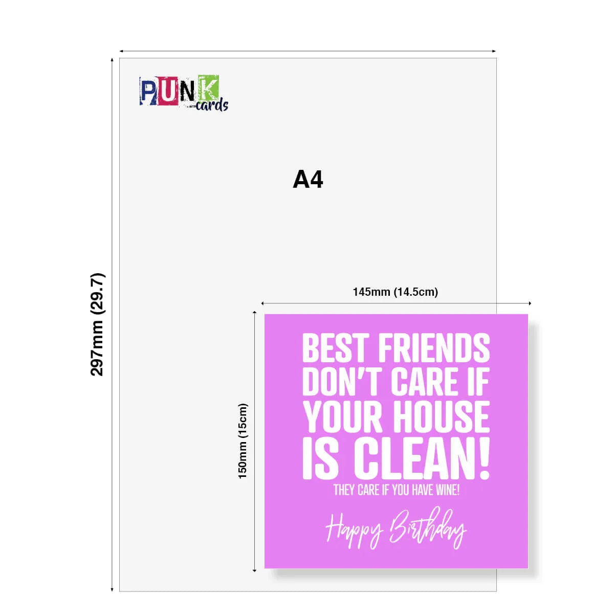 Purple card with humorous text on a white background, featuring the brand 'Punk Cards'.
