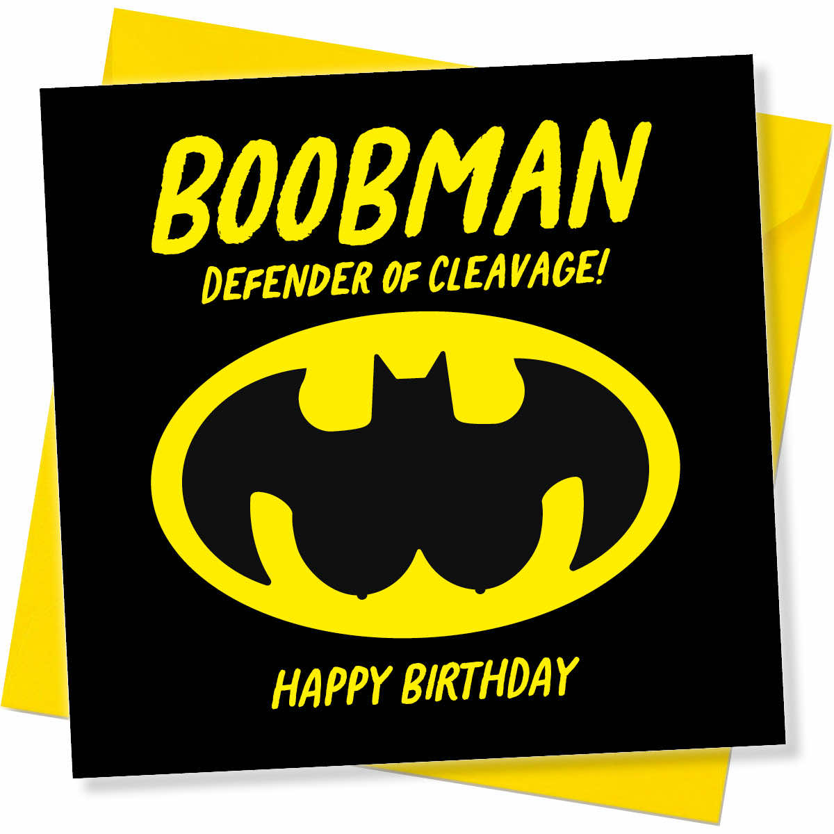 Rude Birthday Card – Boobman, Defender of Cleavage
