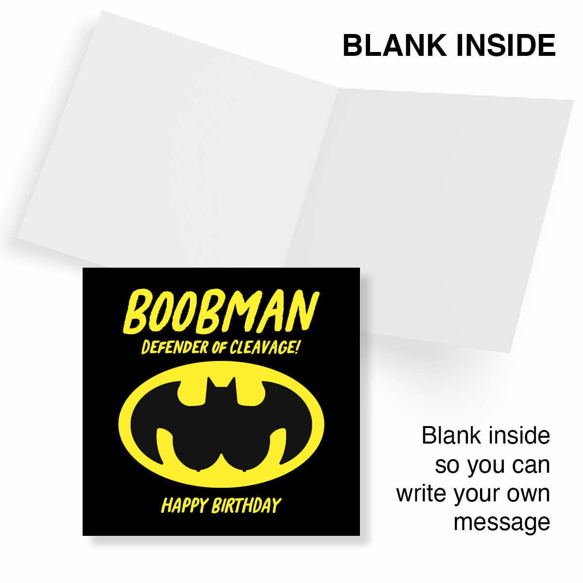 Rude Birthday Card – Boobman, Defender of Cleavage