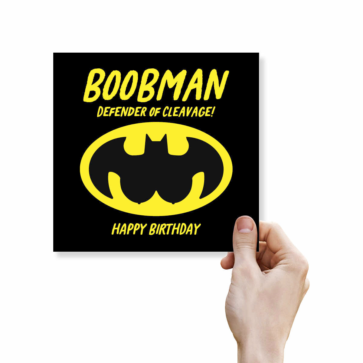 Rude Birthday Card – Boobman, Defender of Cleavage