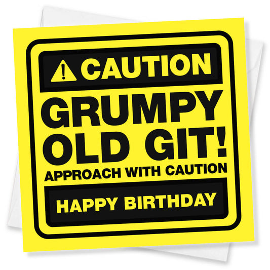 Birthday card with a humorous warning design on a white background