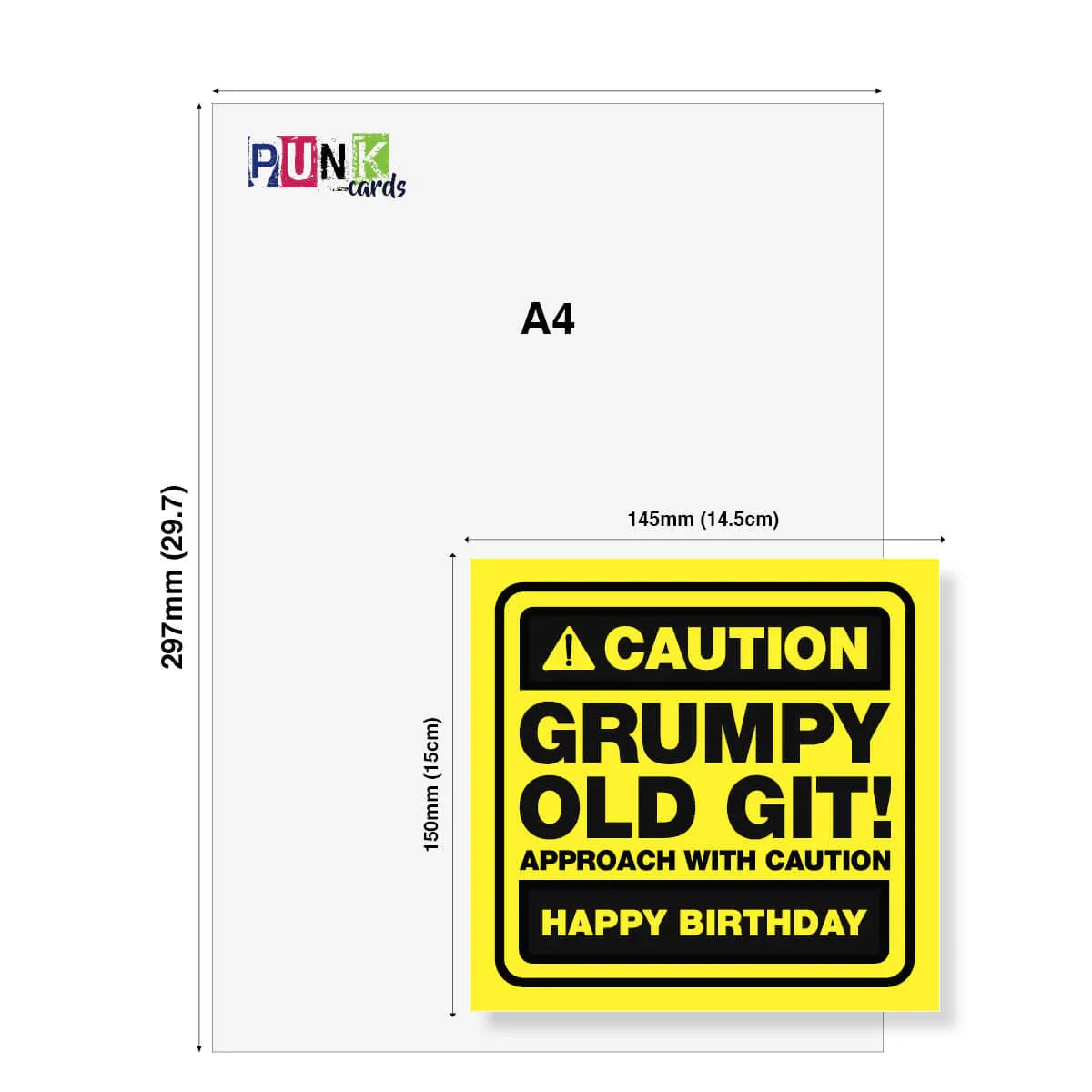A4 size card with a humorous birthday message and Punk Cards branding.