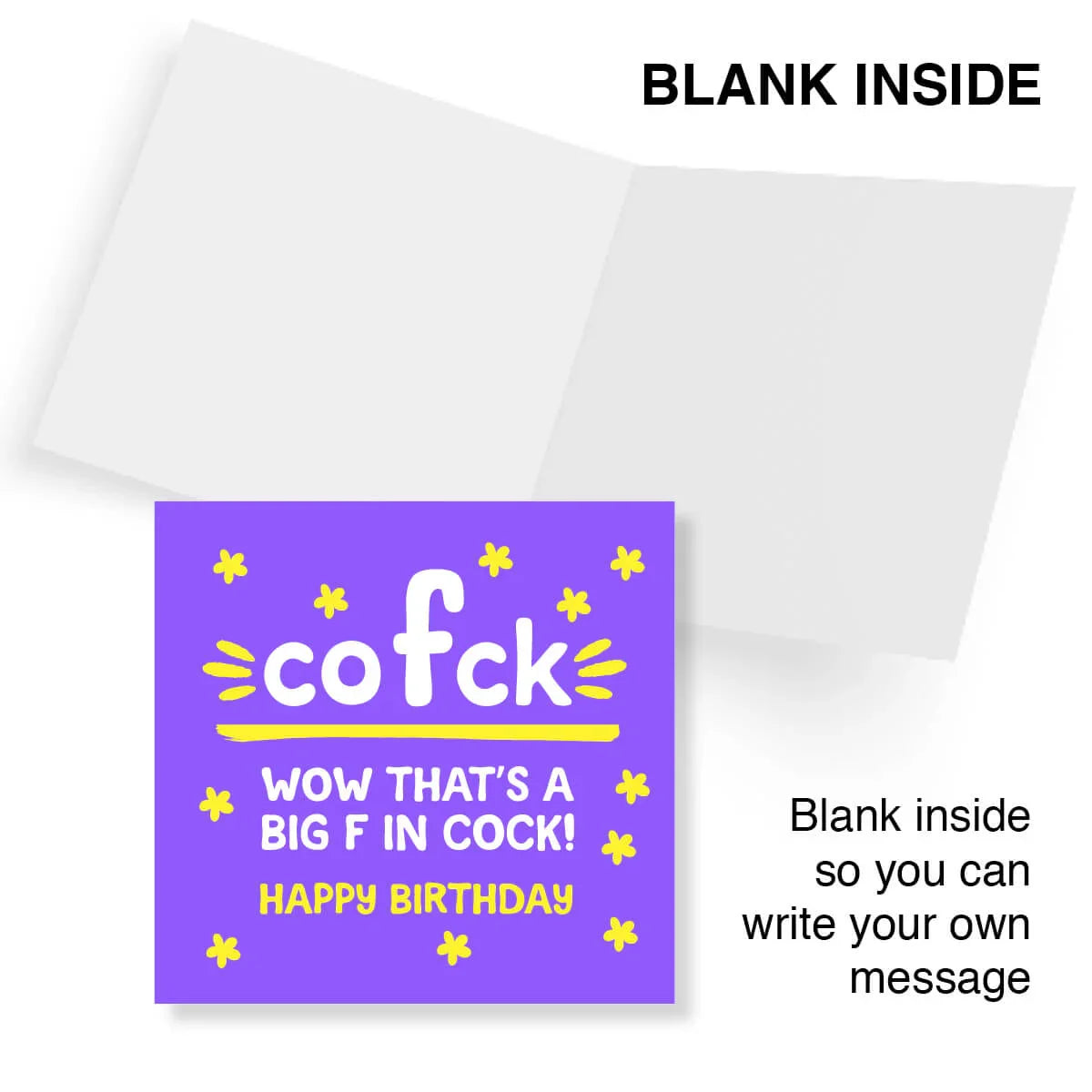 Birthday card with colorful text on a purple background, featuring stars and a message.