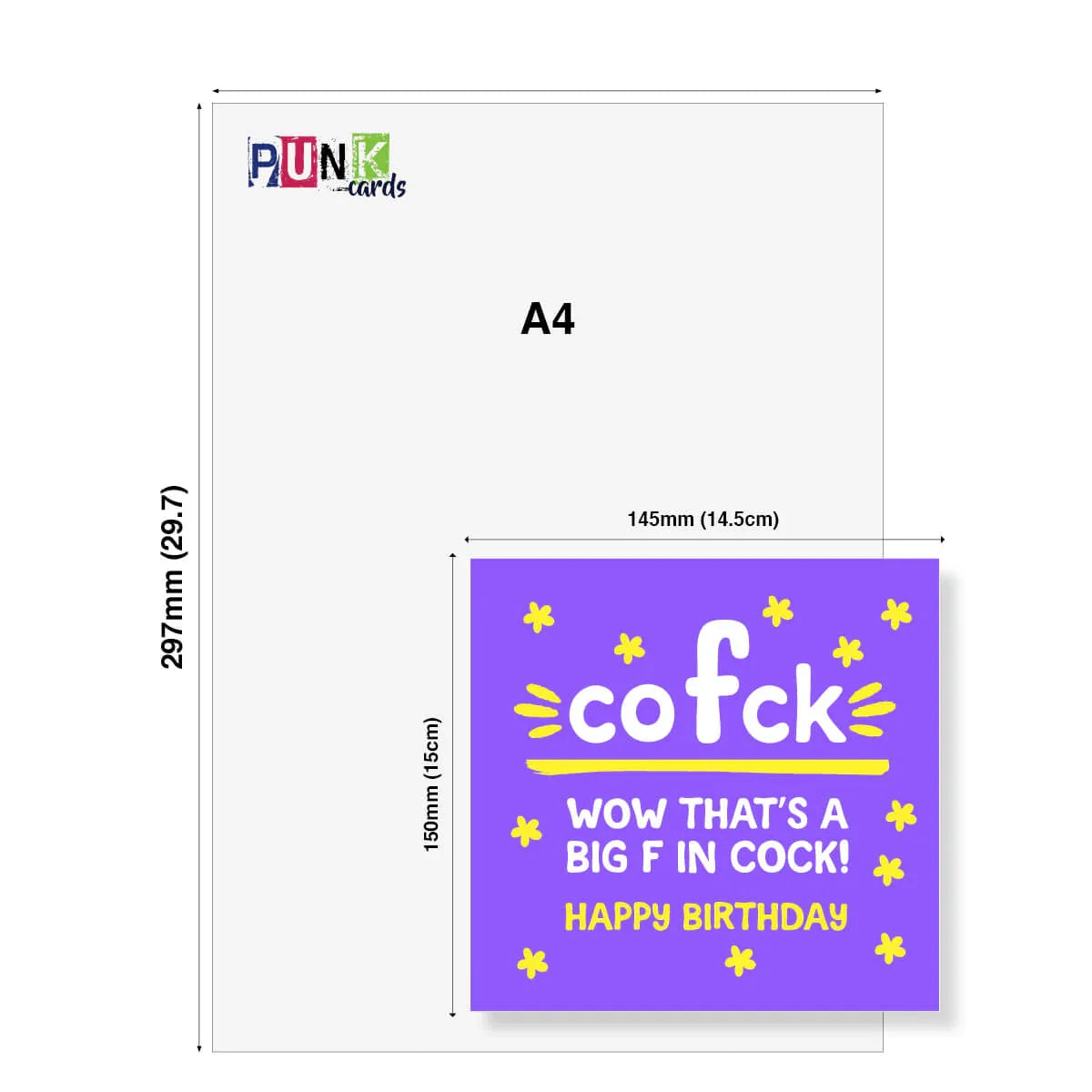 Greeting card with offensive language on a white background, featuring the brand 'Punk Cards'.