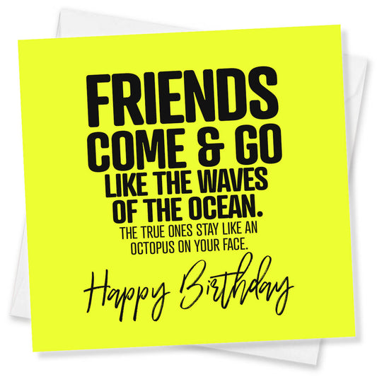 Birthday card with text on a yellow background