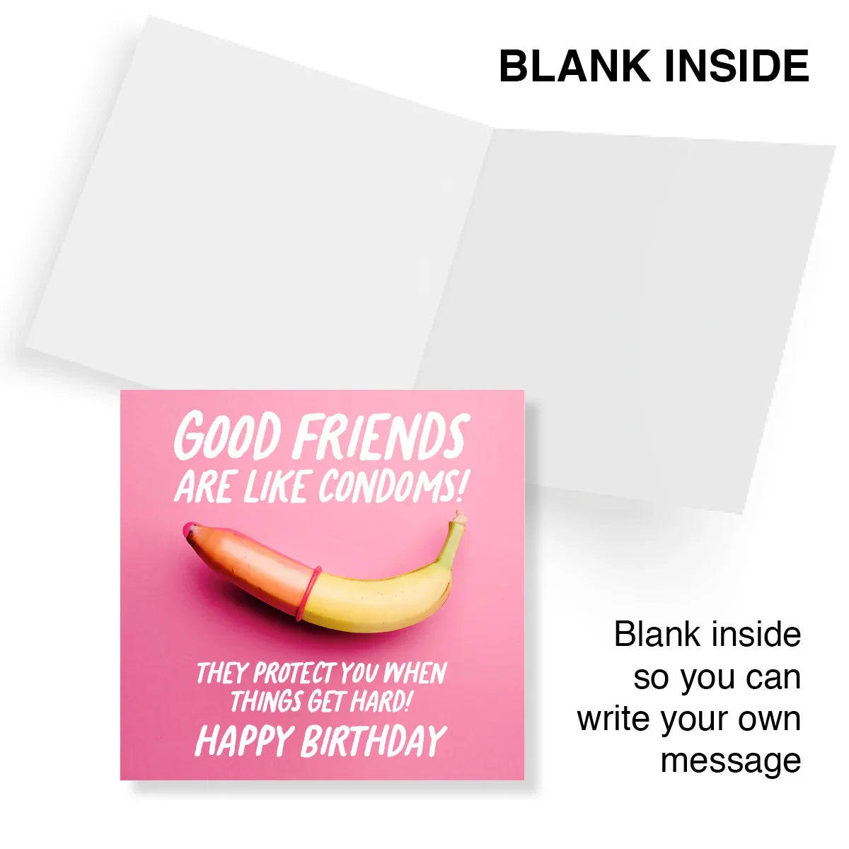 Birthday card with a banana graphic and humorous text on a pink background