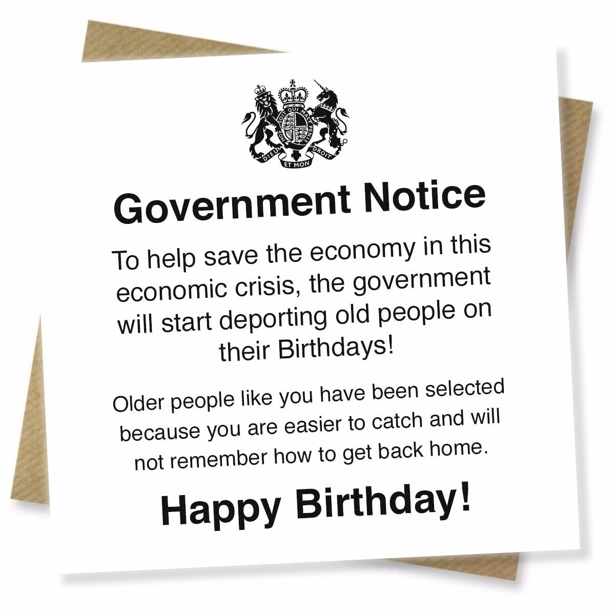 Funny Birthday Card – Government Notice for Old People