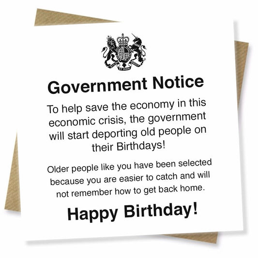Funny Birthday Card – Government Notice for Old People
