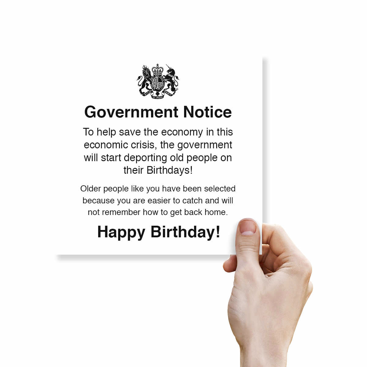 Funny Birthday Card – Government Notice for Old People