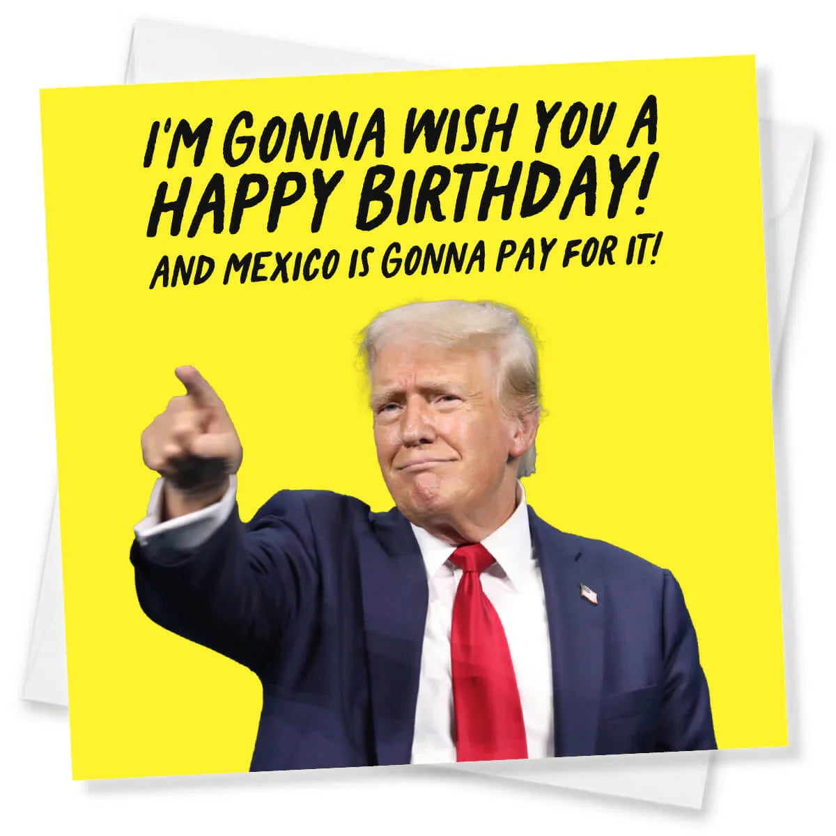Card with a graphic of a person pointing and text on a yellow background