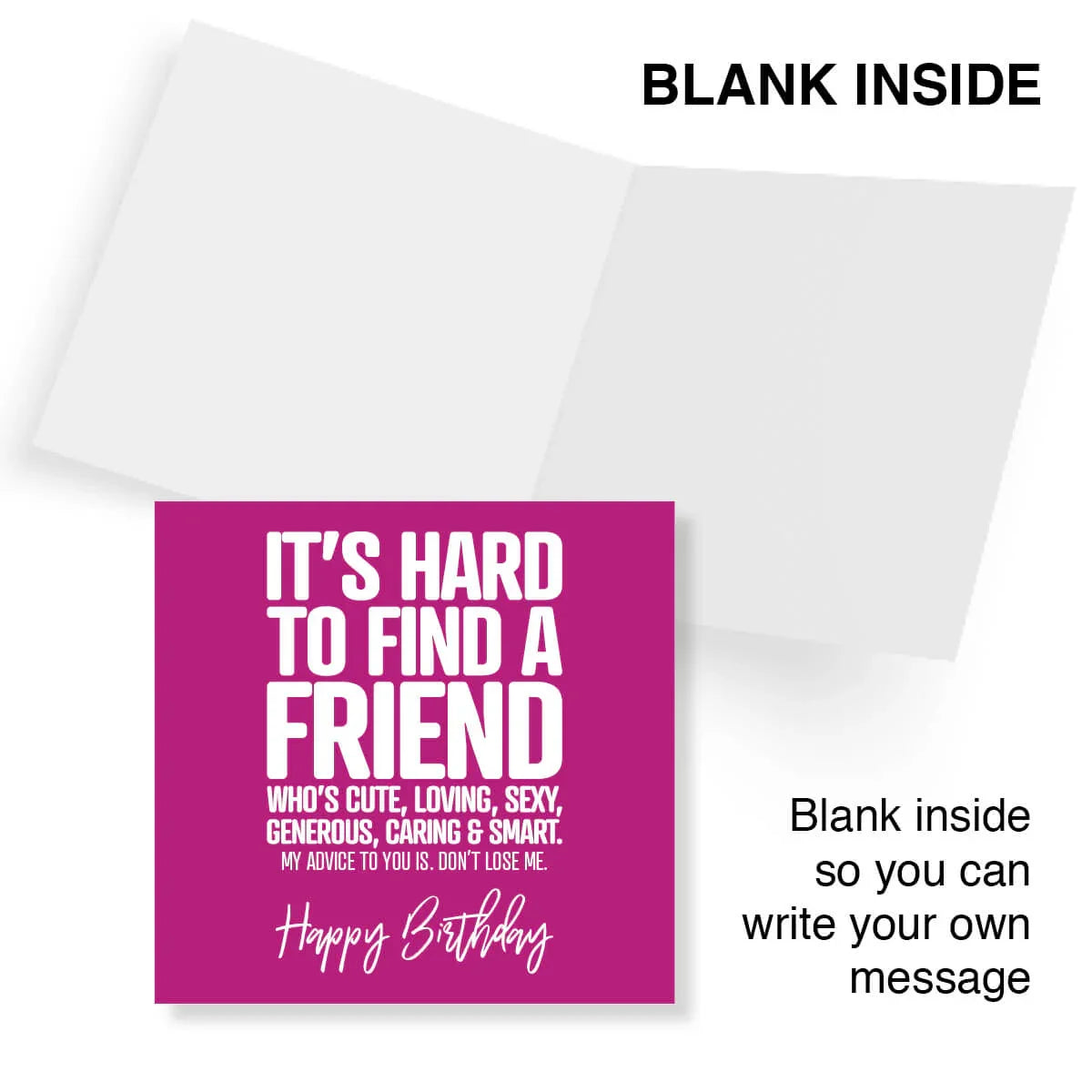 Greeting card with pink message area and white envelope on a white background