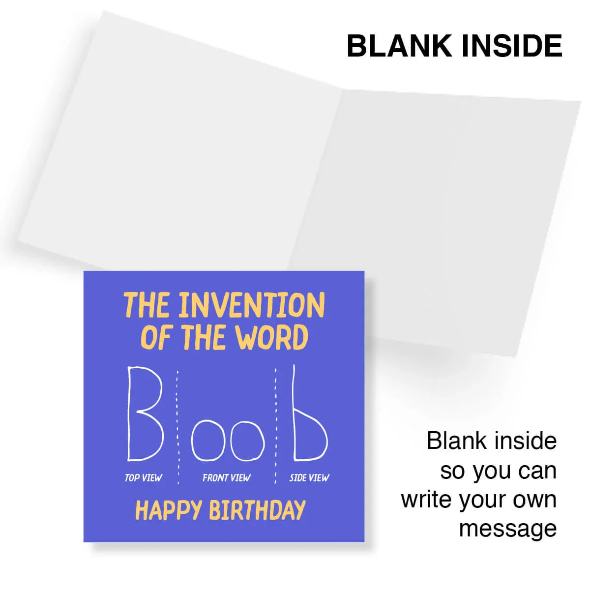 Greeting card with blue square design and text 'Happy Birthday' on a white background