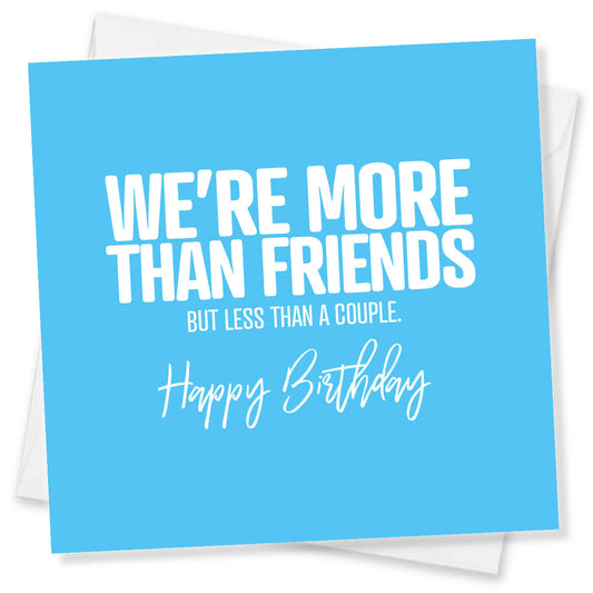 Blue birthday card with white text on a white background