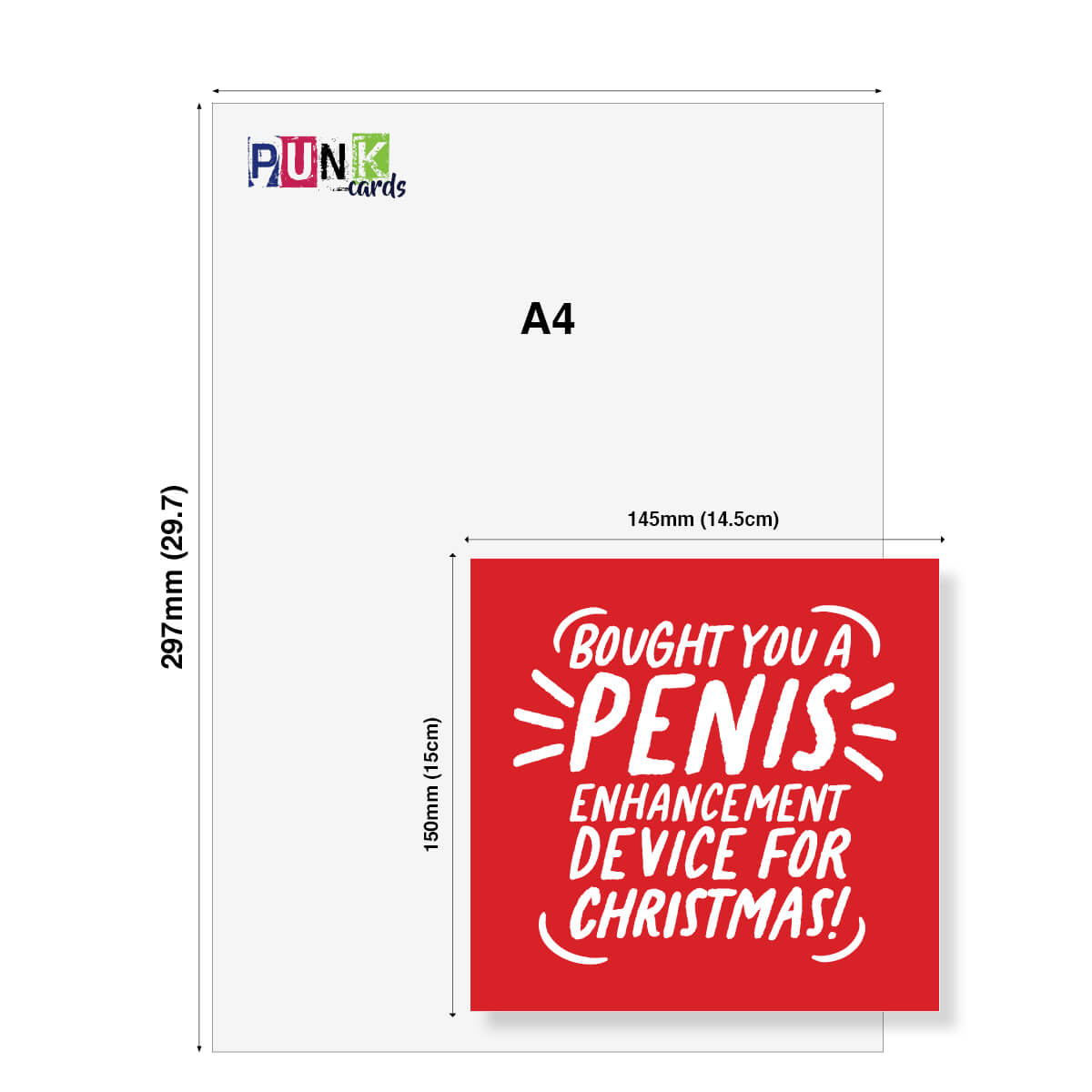 Red card with humorous text on a white background, featuring the brand 'Punk Cards'.