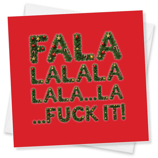 Front of the Punk Cards Christmas card reading “Fa La La La Fuck It”.