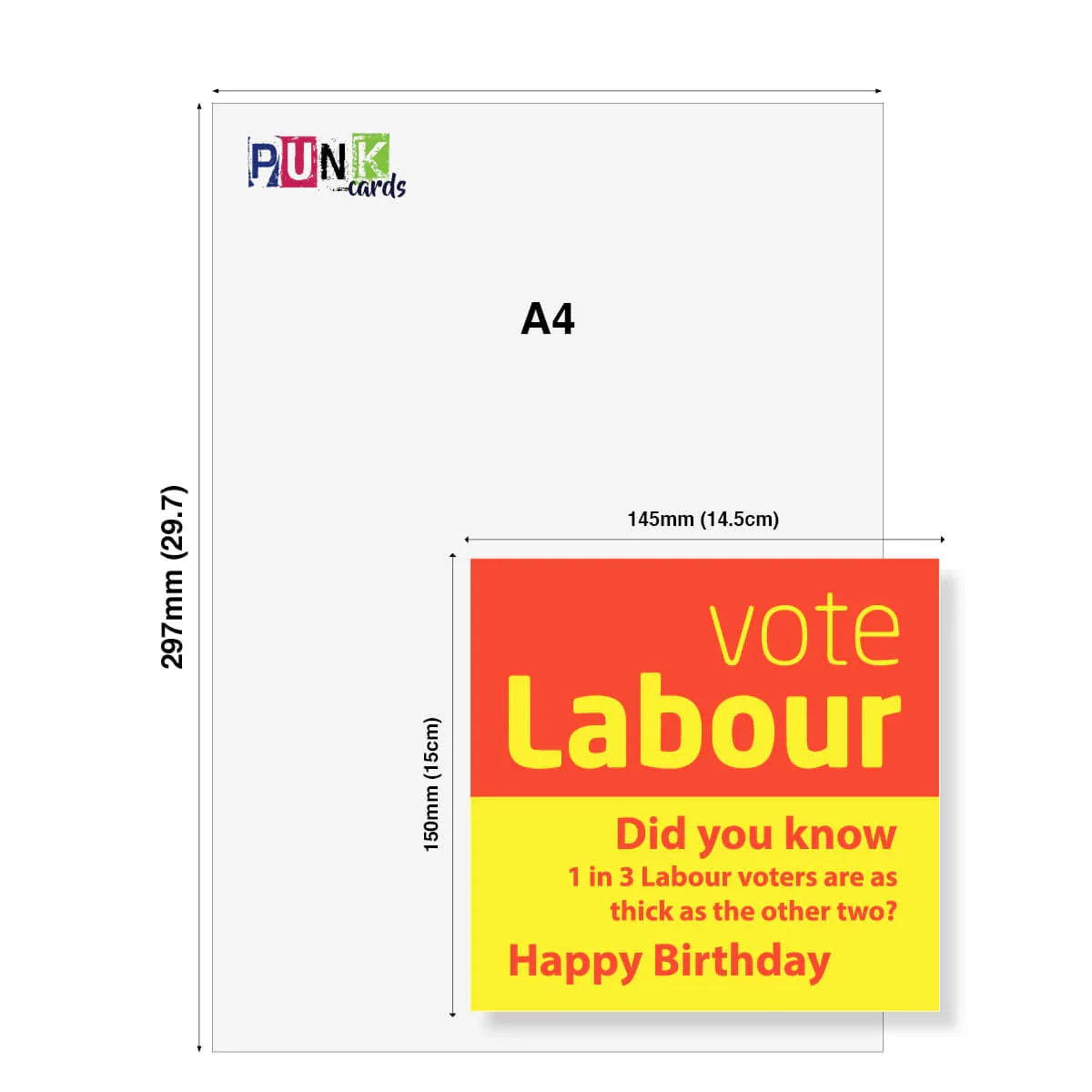 Greeting card with 'vote Labour' message and birthday祝福 on a white background